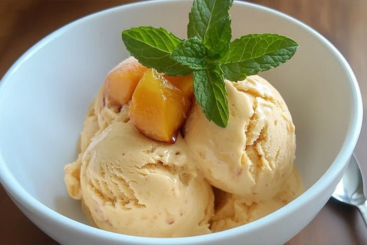 Creamy Homemade Peach Ice Cream with Vanilla and Fresh Chunks