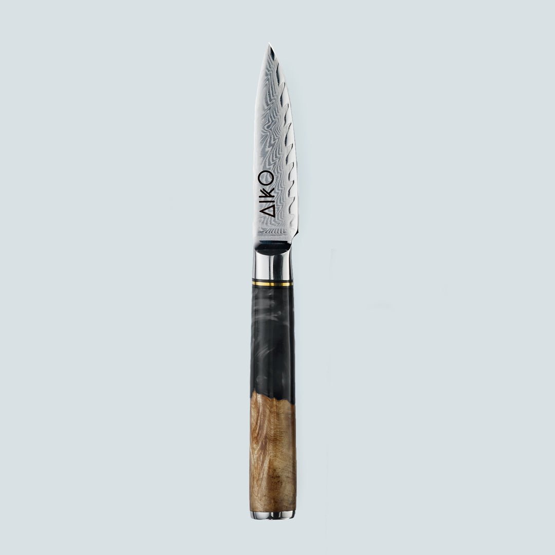 Aiko Black Damascus Steel Knife with Coloured Black Resin Handle