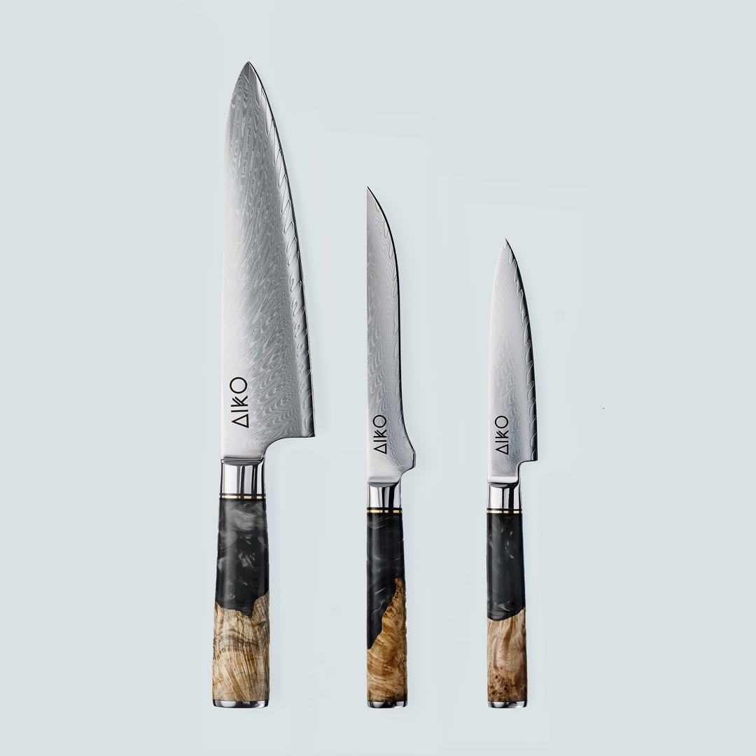 Aiko Black Damascus Steel Knife with Coloured Black Resin Handle