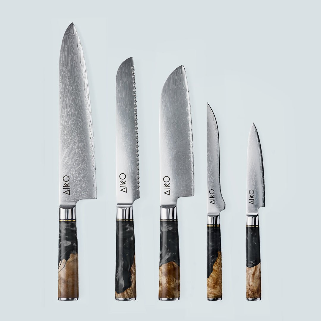 Aiko Black Damascus Steel Knife with Coloured Black Resin Handle