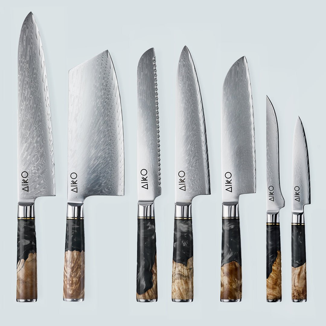 Aiko Black Damascus Steel Knife with Coloured Black Resin Handle