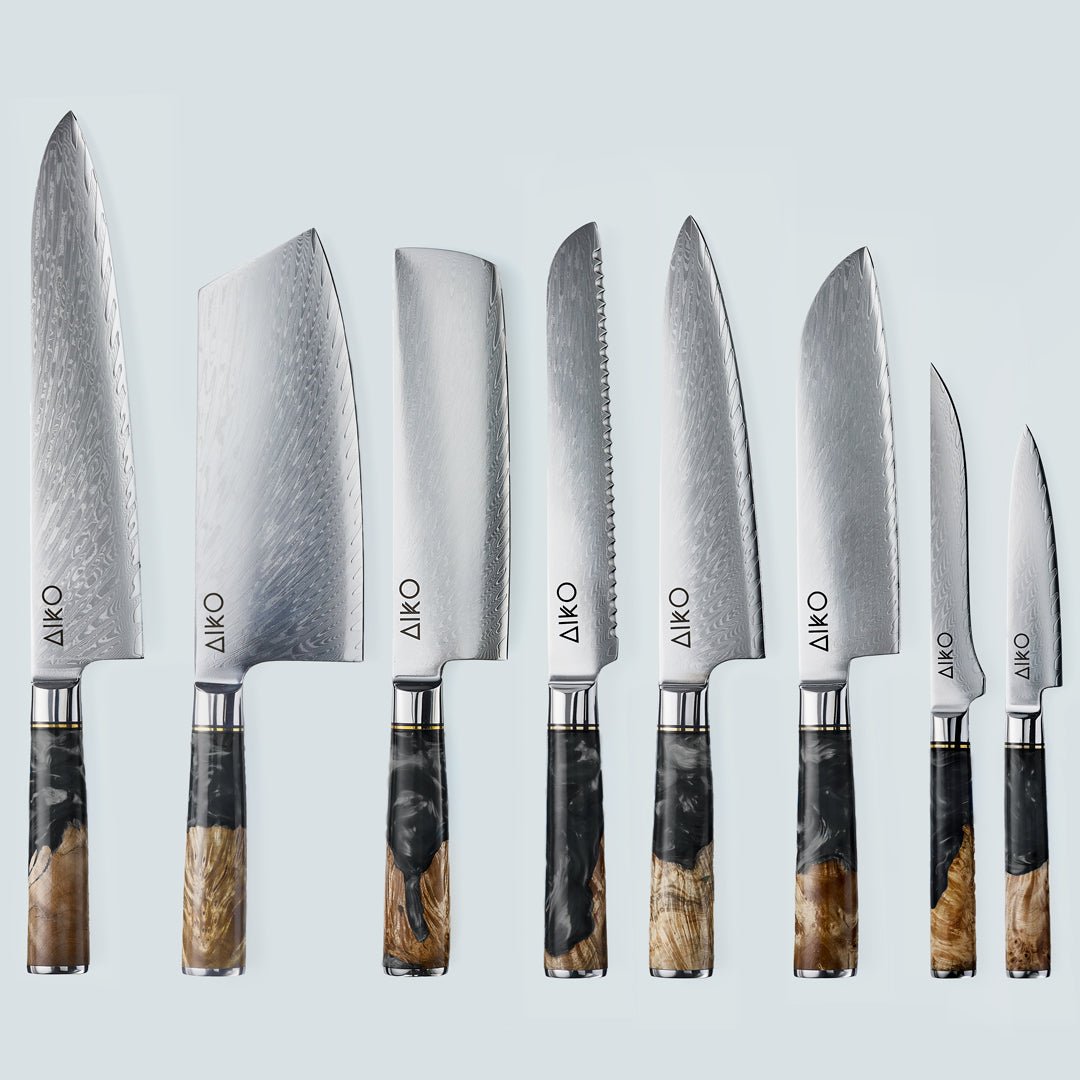 Aiko Black Damascus Steel Knife with Coloured Black Resin Handle