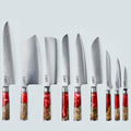 Aiko Red Damascus Steel Knife with Coloured Red Resin Handle