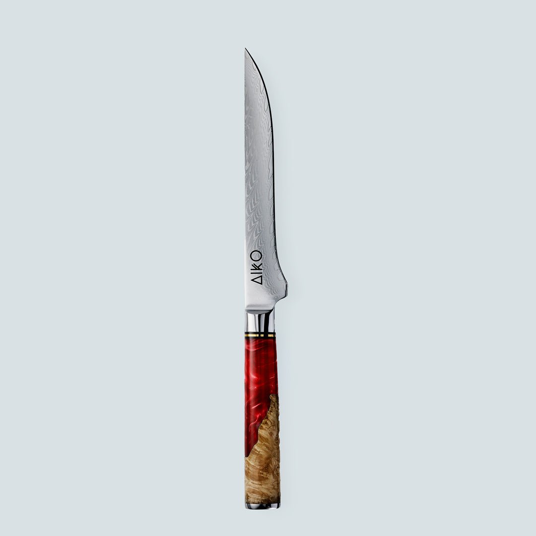 Aiko Red Damascus Steel Knife with Coloured Red Resin Handle
