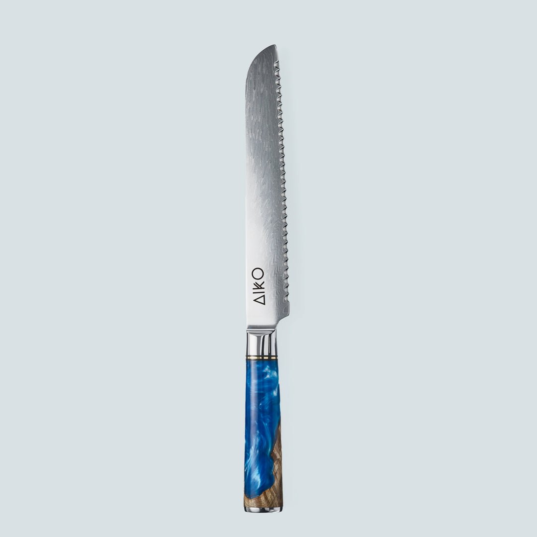 Aiko Blue (あいこ, アイコ) Damascus Steel Knife with Coloured Blue Resin Handle