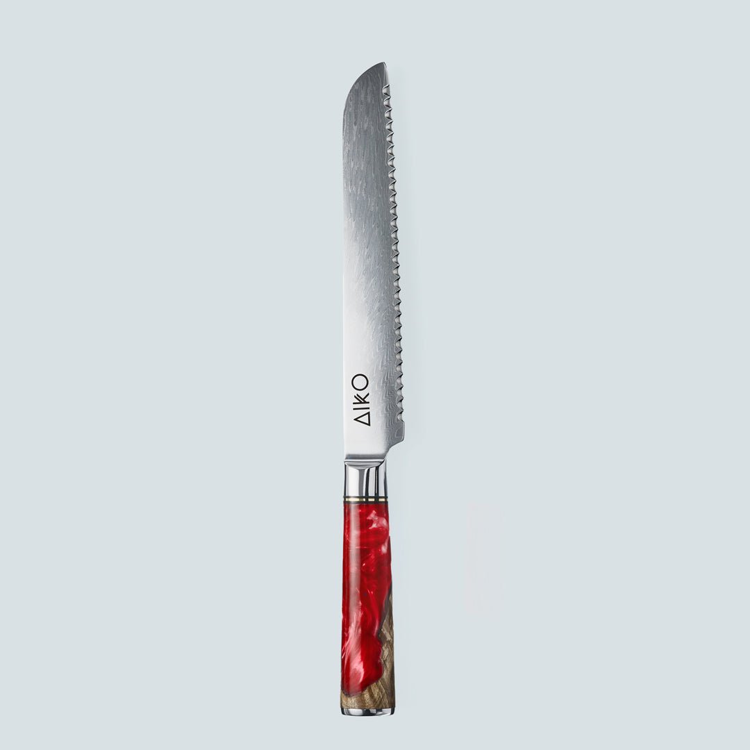 Aiko Red (あいこ, アイコ) Damascus Steel Knife with Coloured Red Resin Handle