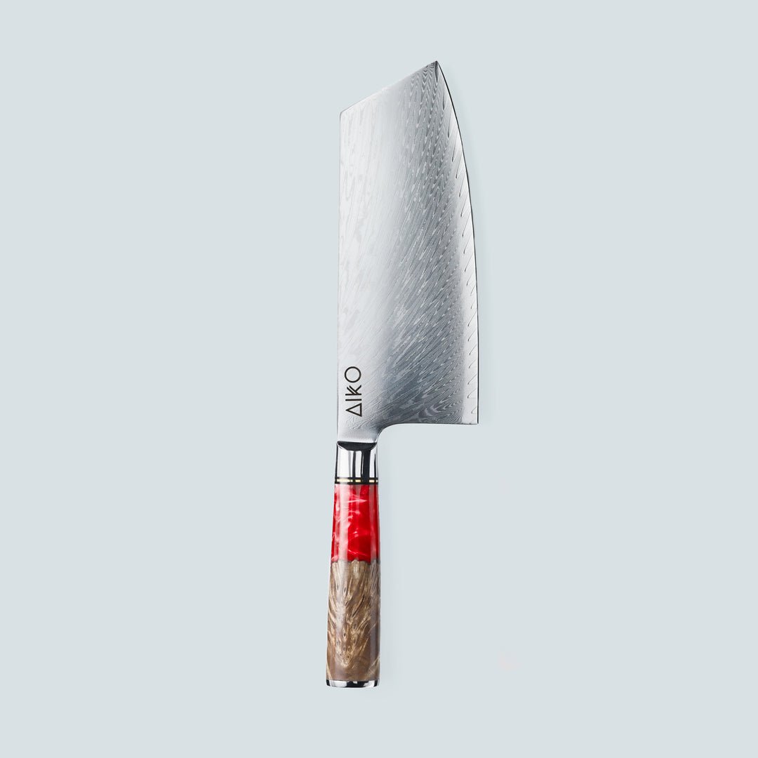 Aiko Red Damascus Steel Knife with Coloured Red Resin Handle
