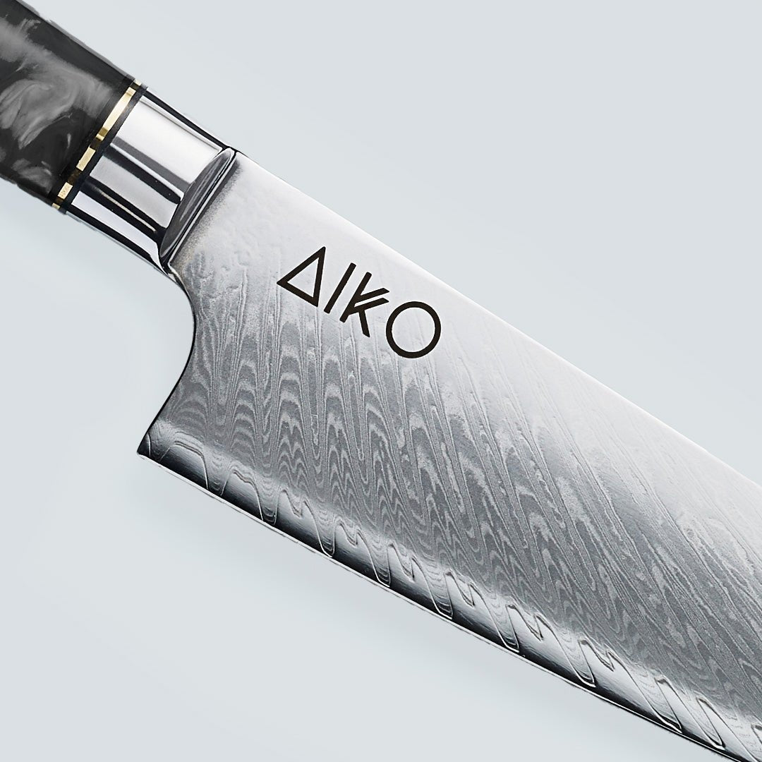 Aiko Black (あいこ, アイコ) Damascus Steel Knife with Coloured Black Resin Handle