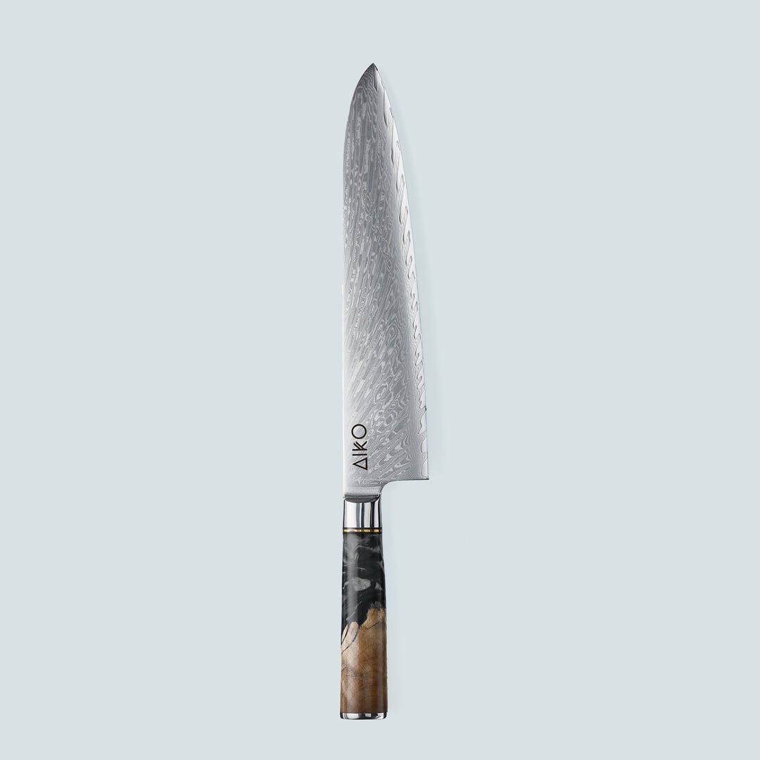Aiko Black Damascus Steel Knife with Coloured Black Resin Handle