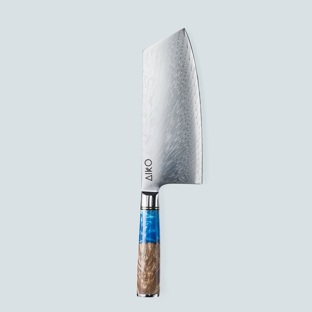 Aiko Blue Damascus Steel Knife with Coloured Blue Resin Handle
