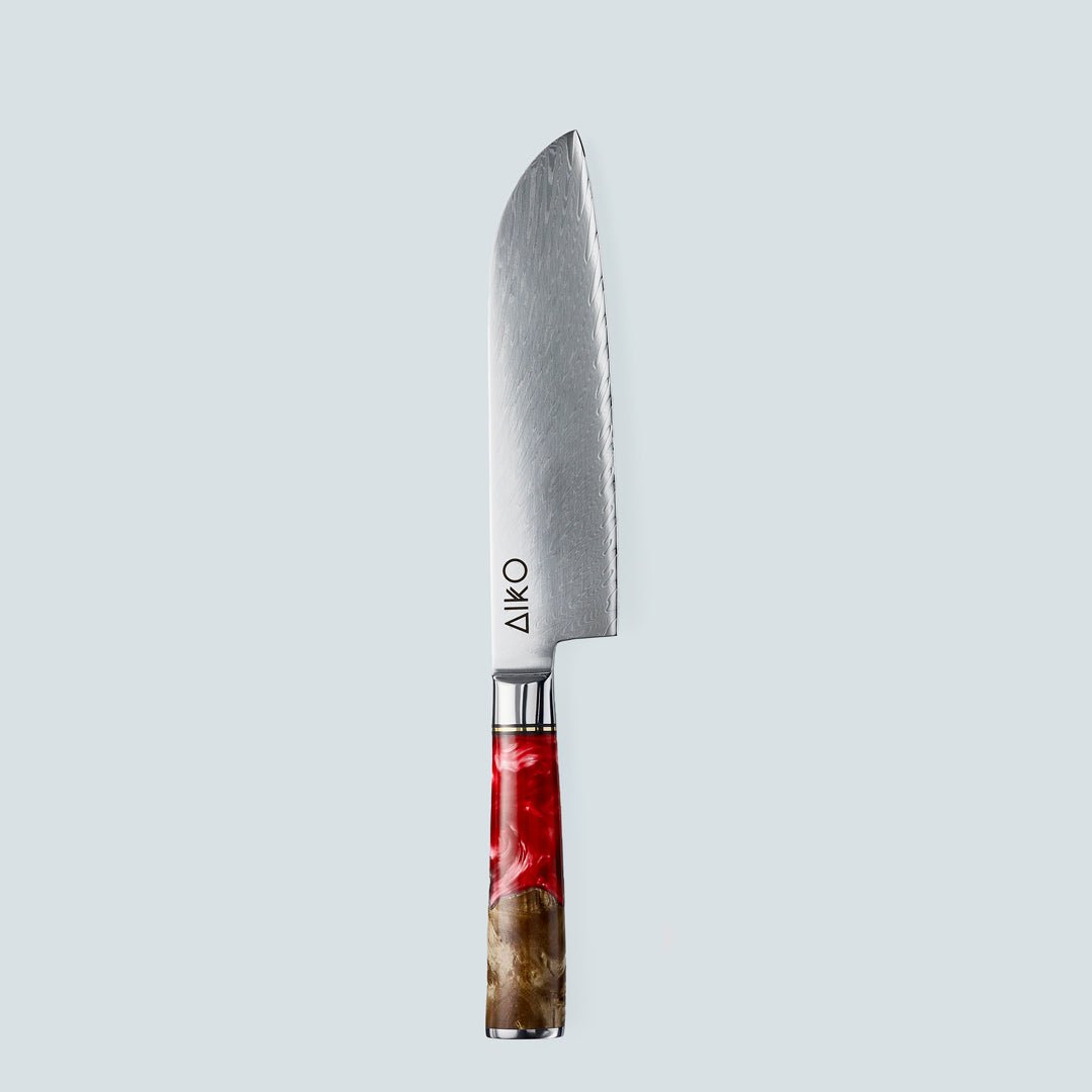 Aiko Red Damascus Steel Knife with Coloured Red Resin Handle
