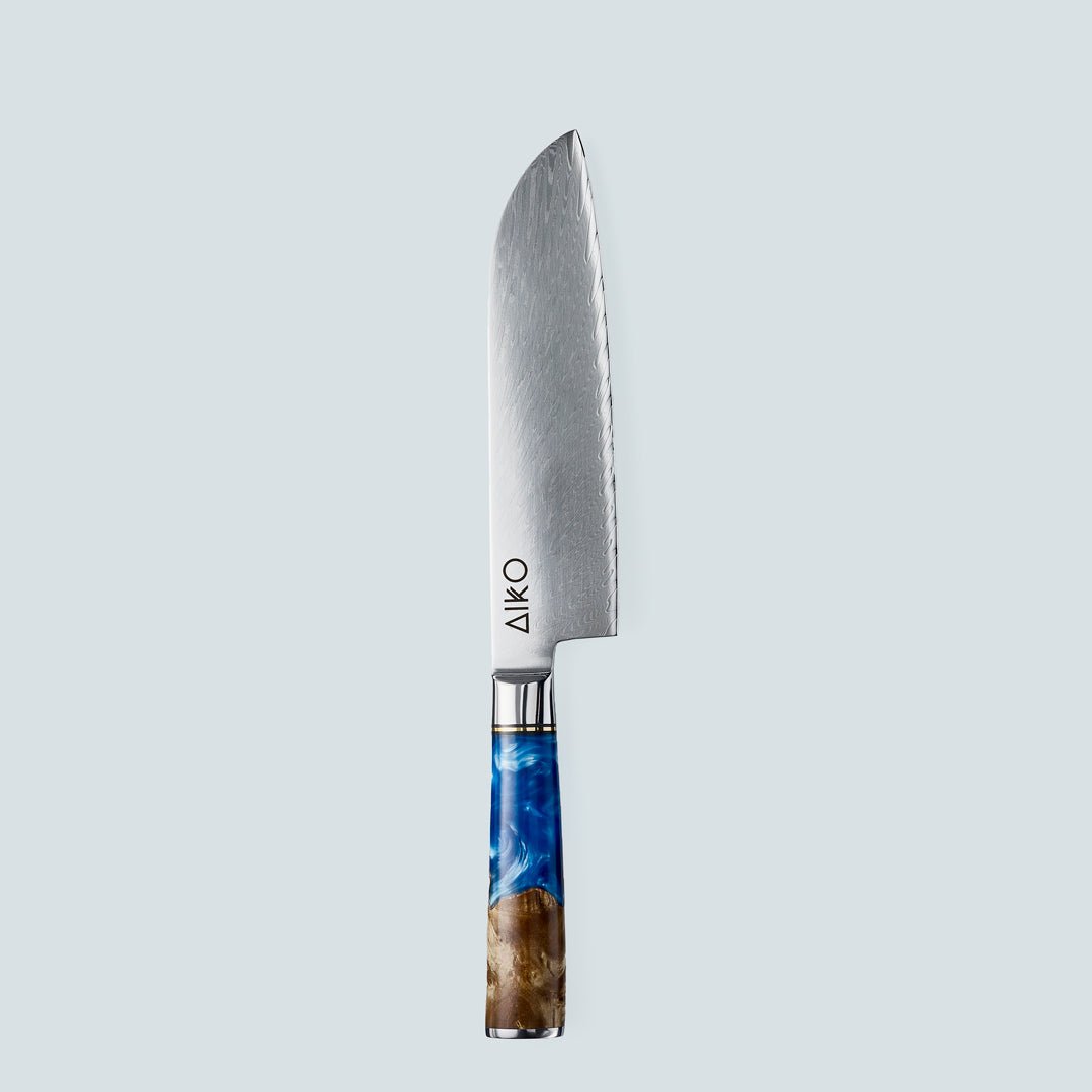 Aiko Blue Damascus Steel Knife with Coloured Blue Resin Handle