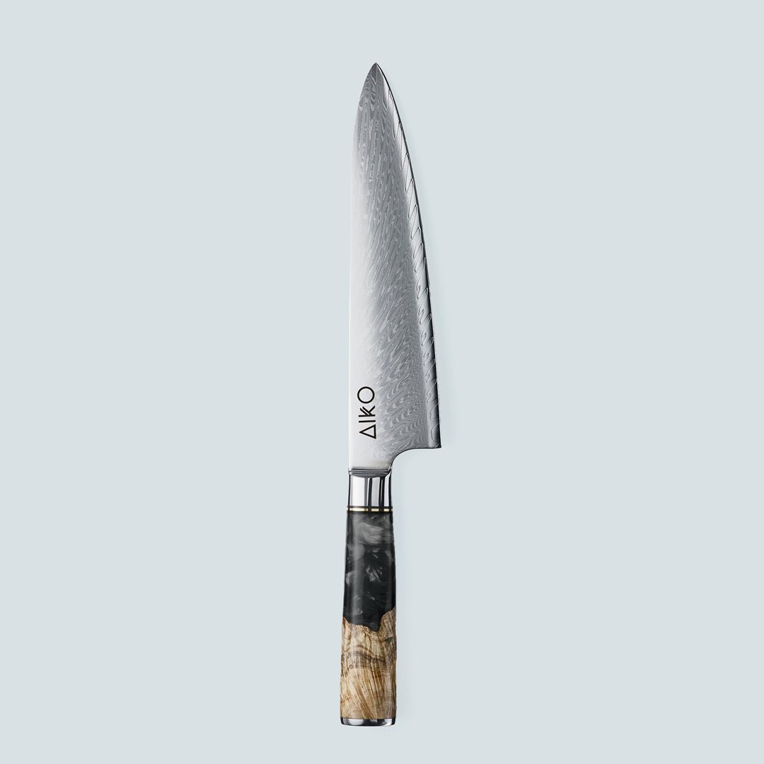 Aiko Black Damascus Steel Knife with Coloured Black Resin Handle