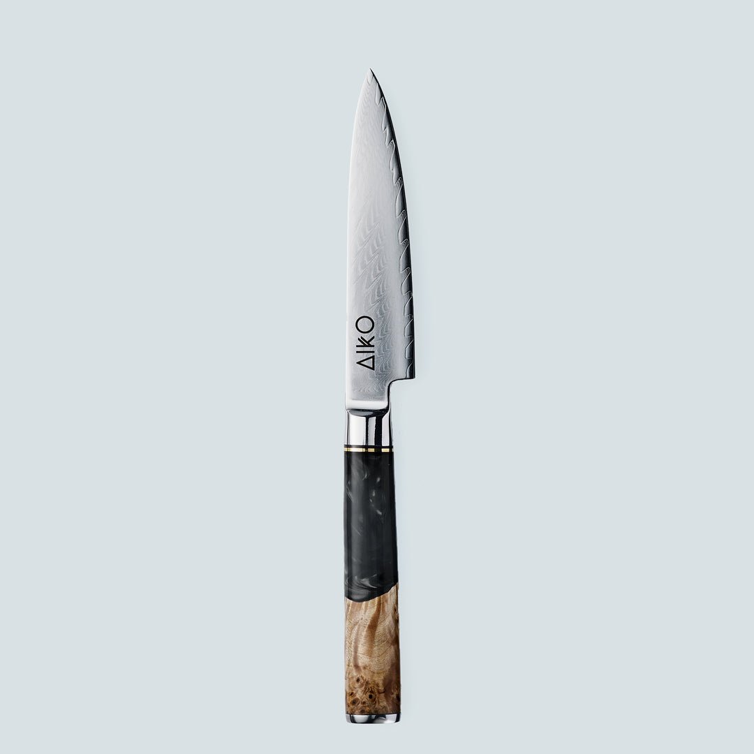 Aiko Black Damascus Steel Knife with Coloured Black Resin Handle