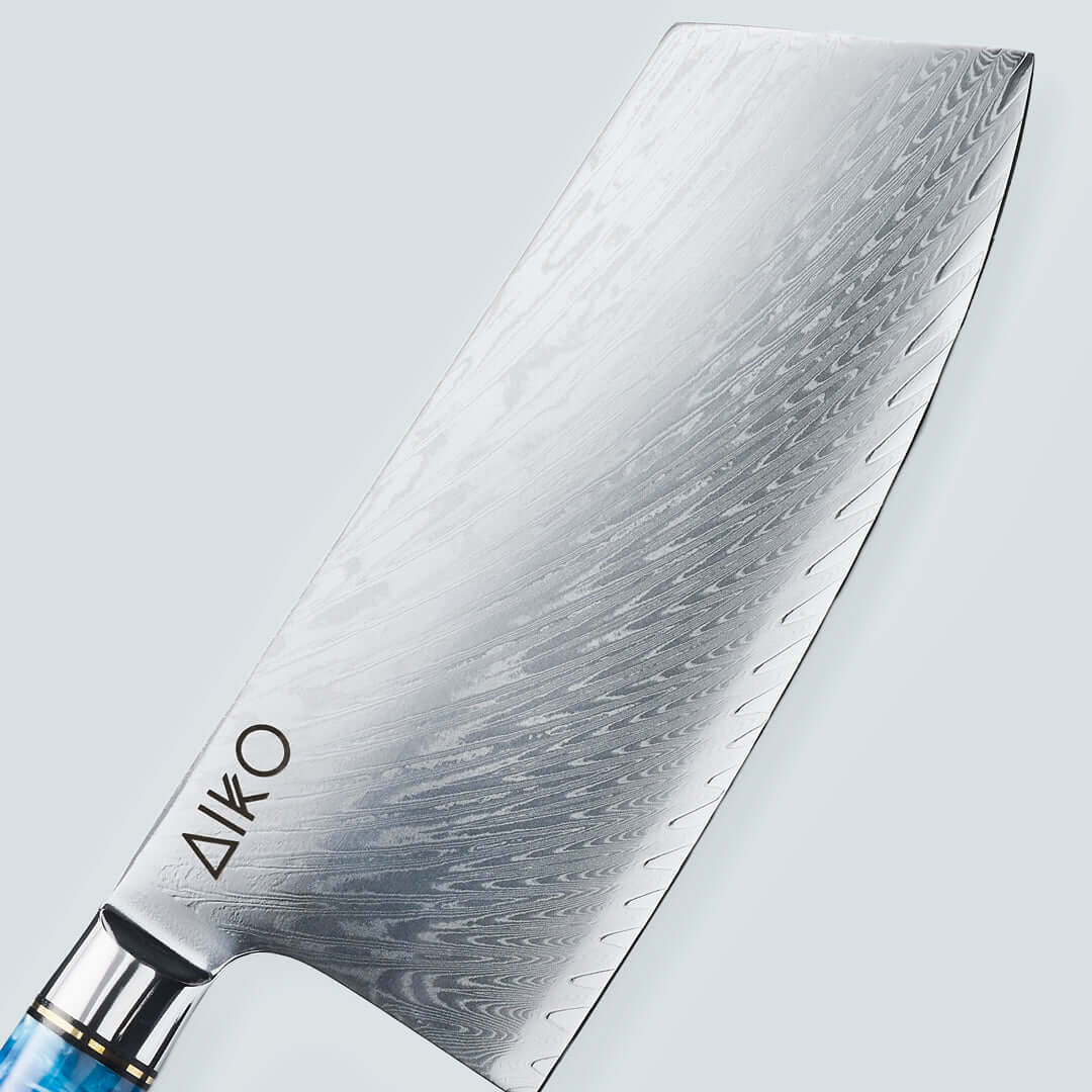 Aiko Blue (あいこ, アイコ) Damascus Steel Knife with Coloured Blue Resin Handle