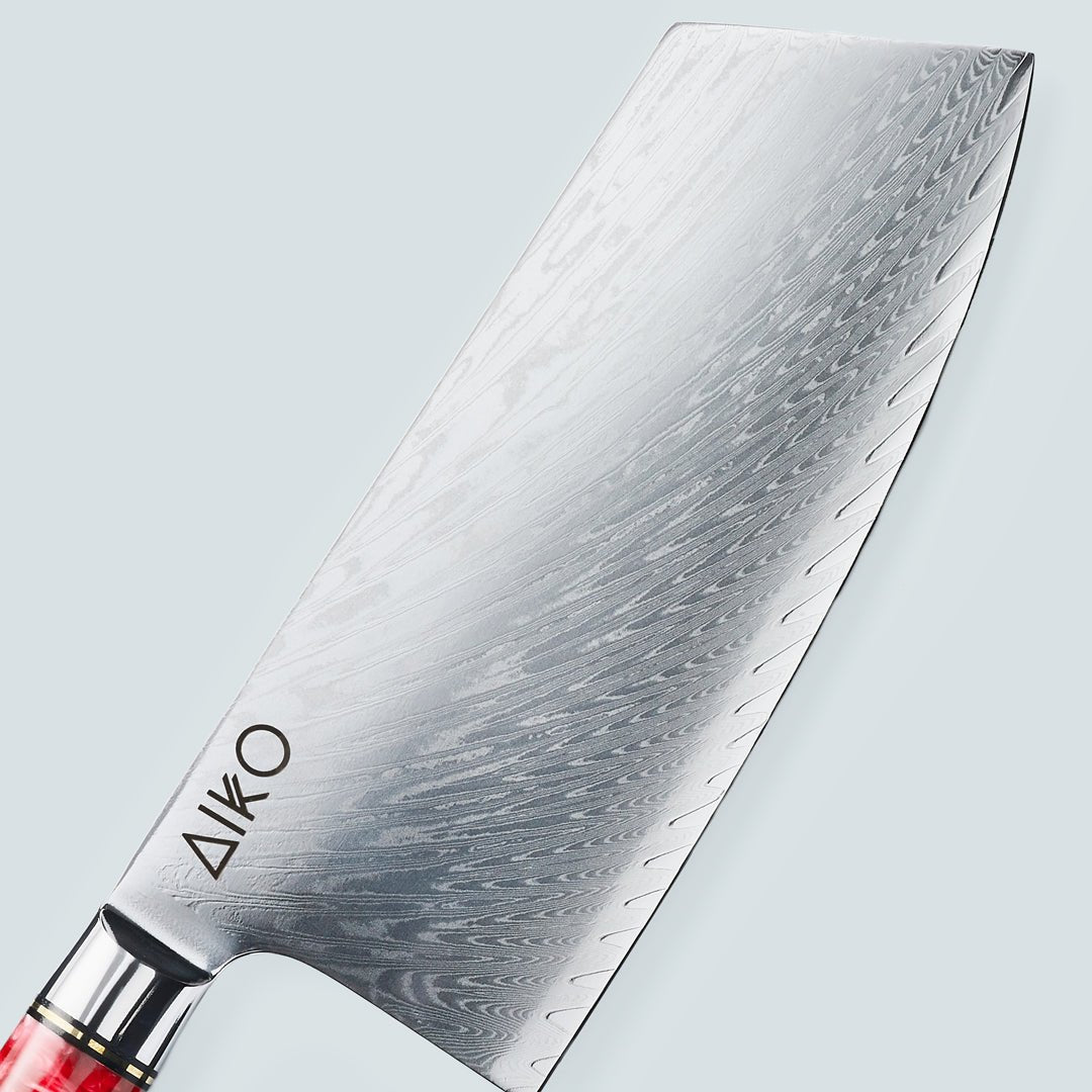 Aiko Red (あいこ, アイコ) Damascus Steel Knife with Coloured Red Resin Handle