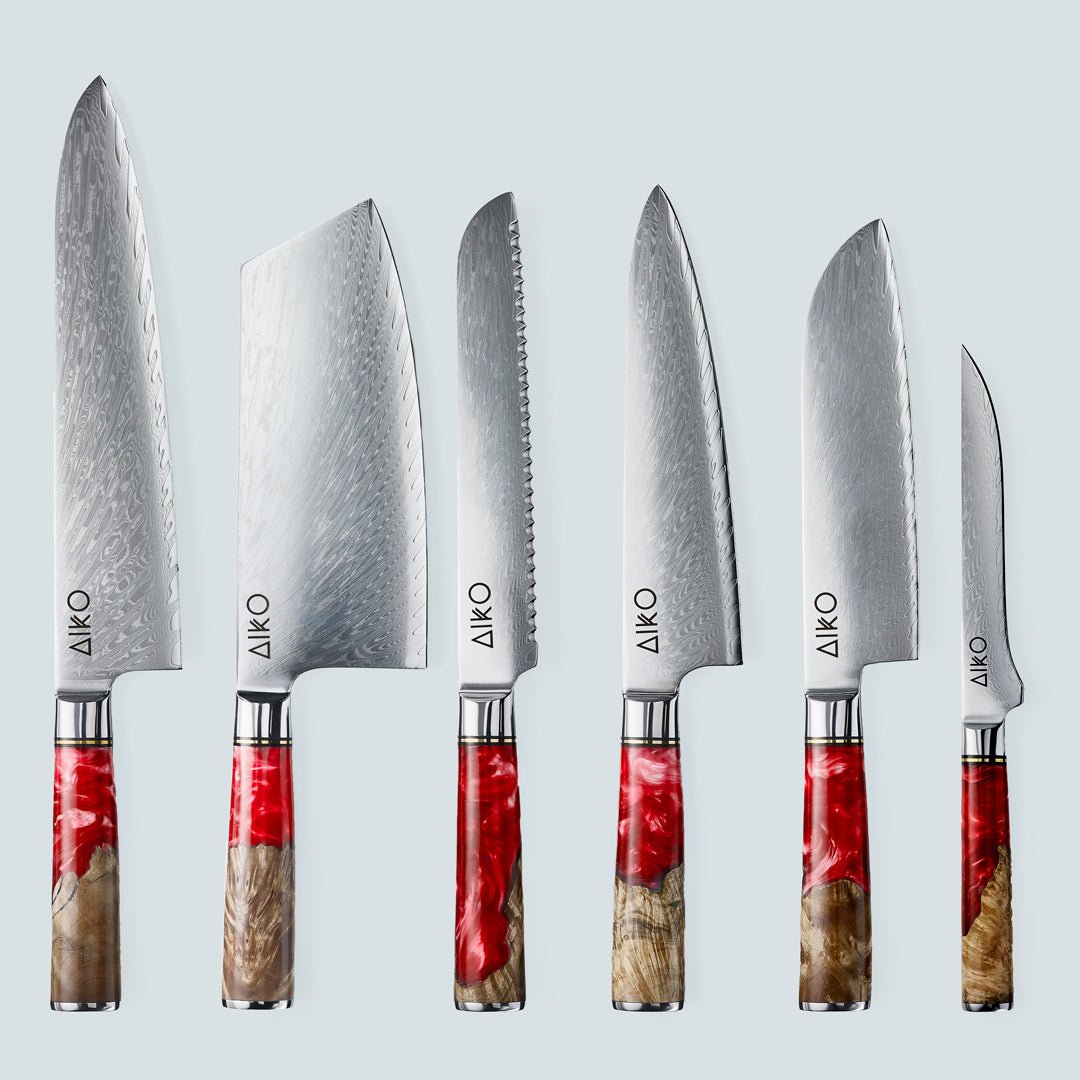 Aiko Red Damascus Steel Knife with Coloured Red Resin Handle