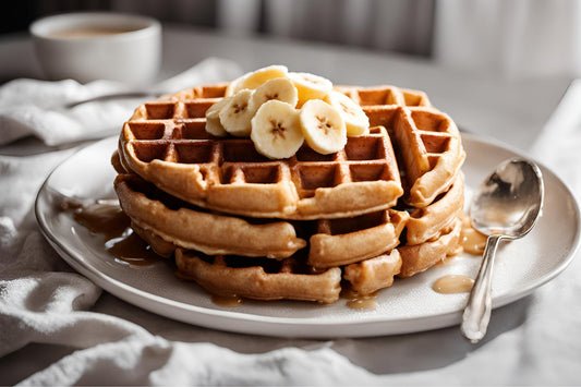 Fluffy Banana Waffles with Maple Syrup