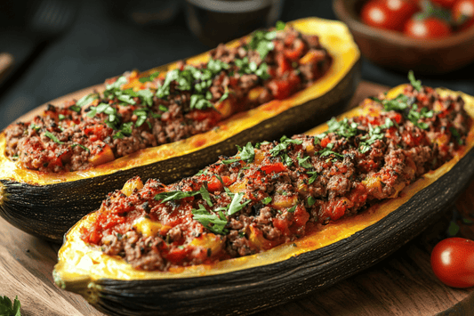 Savoury Stuffed Marrow with Herbed Mince and Tomato Sauce