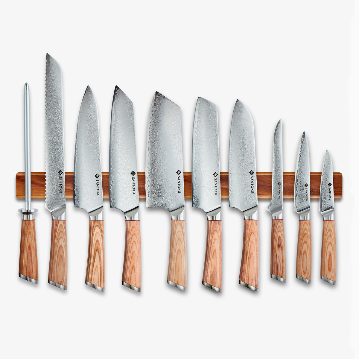 Haruta 10-Piece VG10 Japanese Damascus Steel Kitchen Knife Set with Wooden Handles & Scabbards