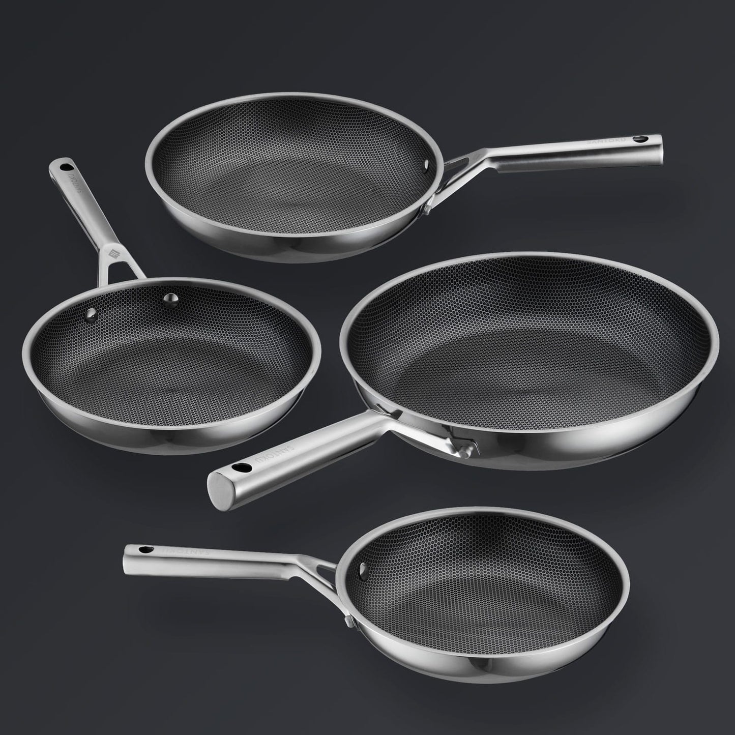 Hive Hybrid™ 8-Piece Pan & Lid Set (4 Frying Pans + 4 Matching Lids)