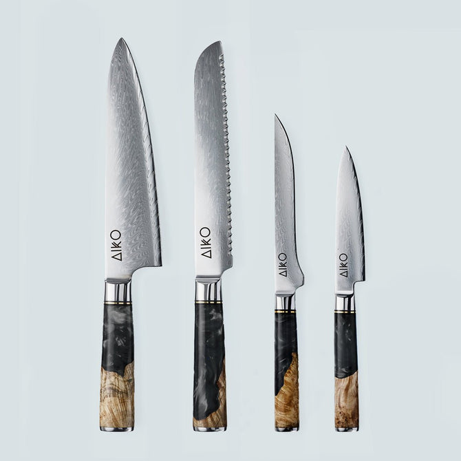 Aiko Black Damascus Steel Knife with Coloured Black Resin Handle