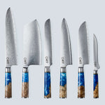 Aiko Blue Damascus Steel Knife with Coloured Blue Resin Handle