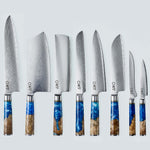 Aiko Blue Damascus Steel Knife with Coloured Blue Resin Handle
