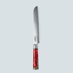 Aiko Red Damascus Steel Knife with Coloured Red Resin Handle